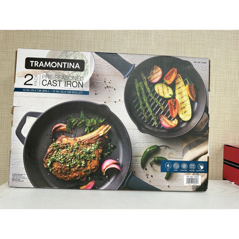 Tramontina Pre-Seasoned Cast Iron Set 10" Grill & 12" Skillet